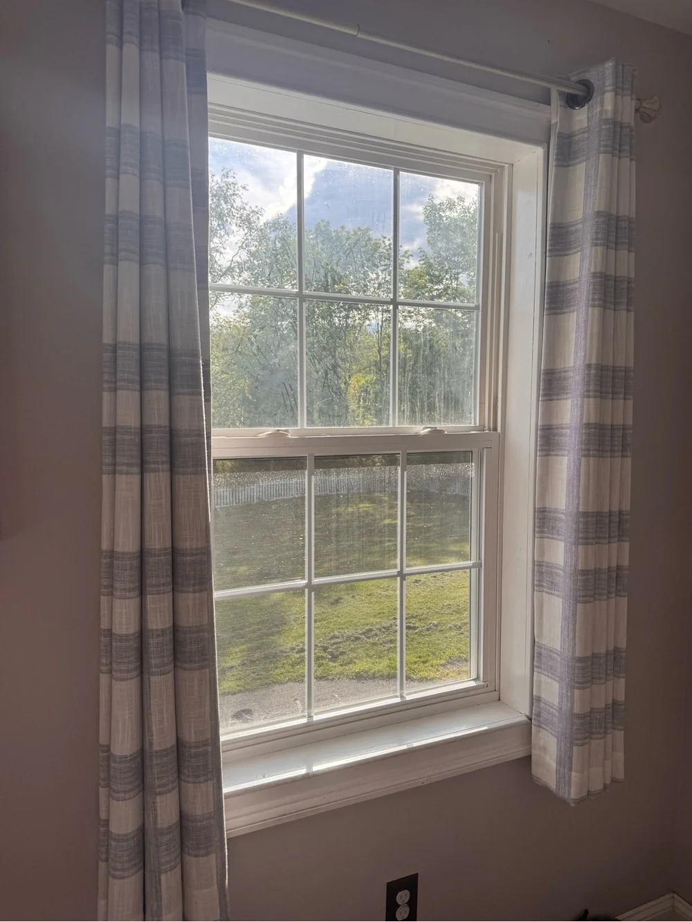 White and blue Plaid Grommet Window Curtain Panel - Brand Unspecified